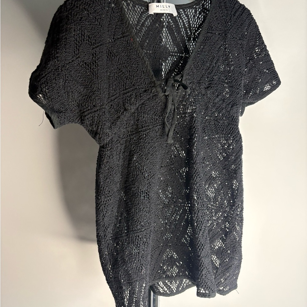Milly Minis Black Crochet Knit Cover-Up Top – Girls Size 3